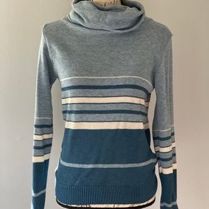 Vintage Blue Striped Cowl Neck Sweater